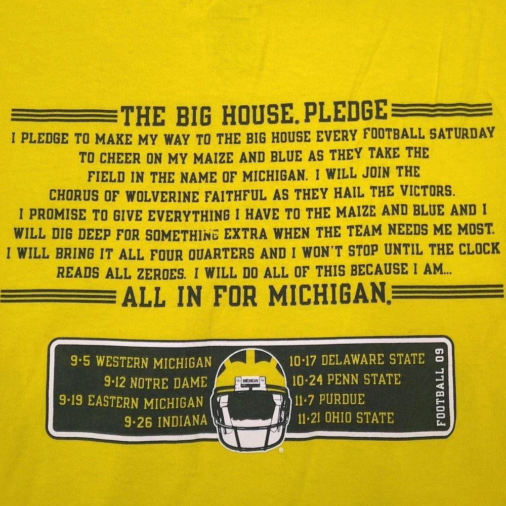 Michigan Wolverines Shirt Men XXL Yellow Adidas NCAA Football The Big House 2009